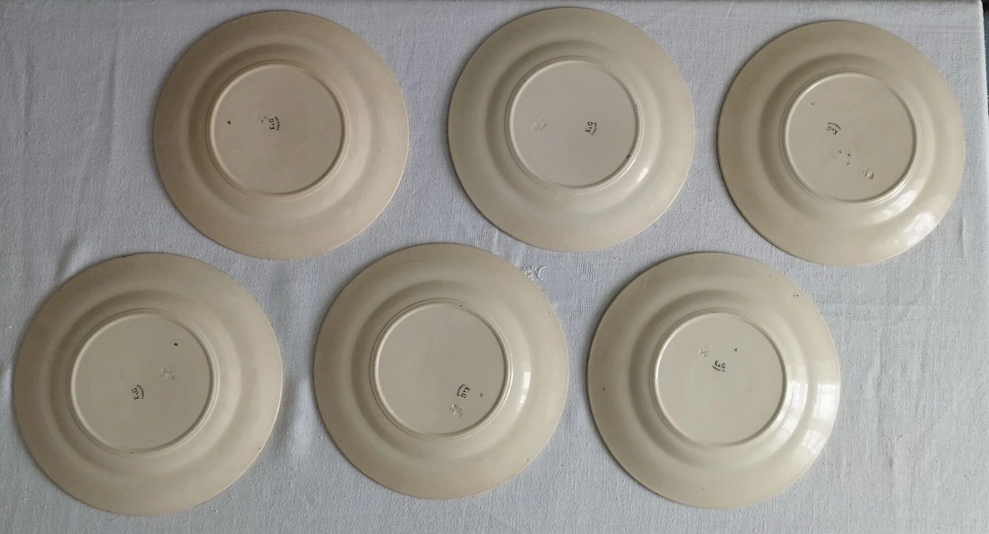 KG Lunéville - 6 flat plates made of ironstone monogrammed "C"