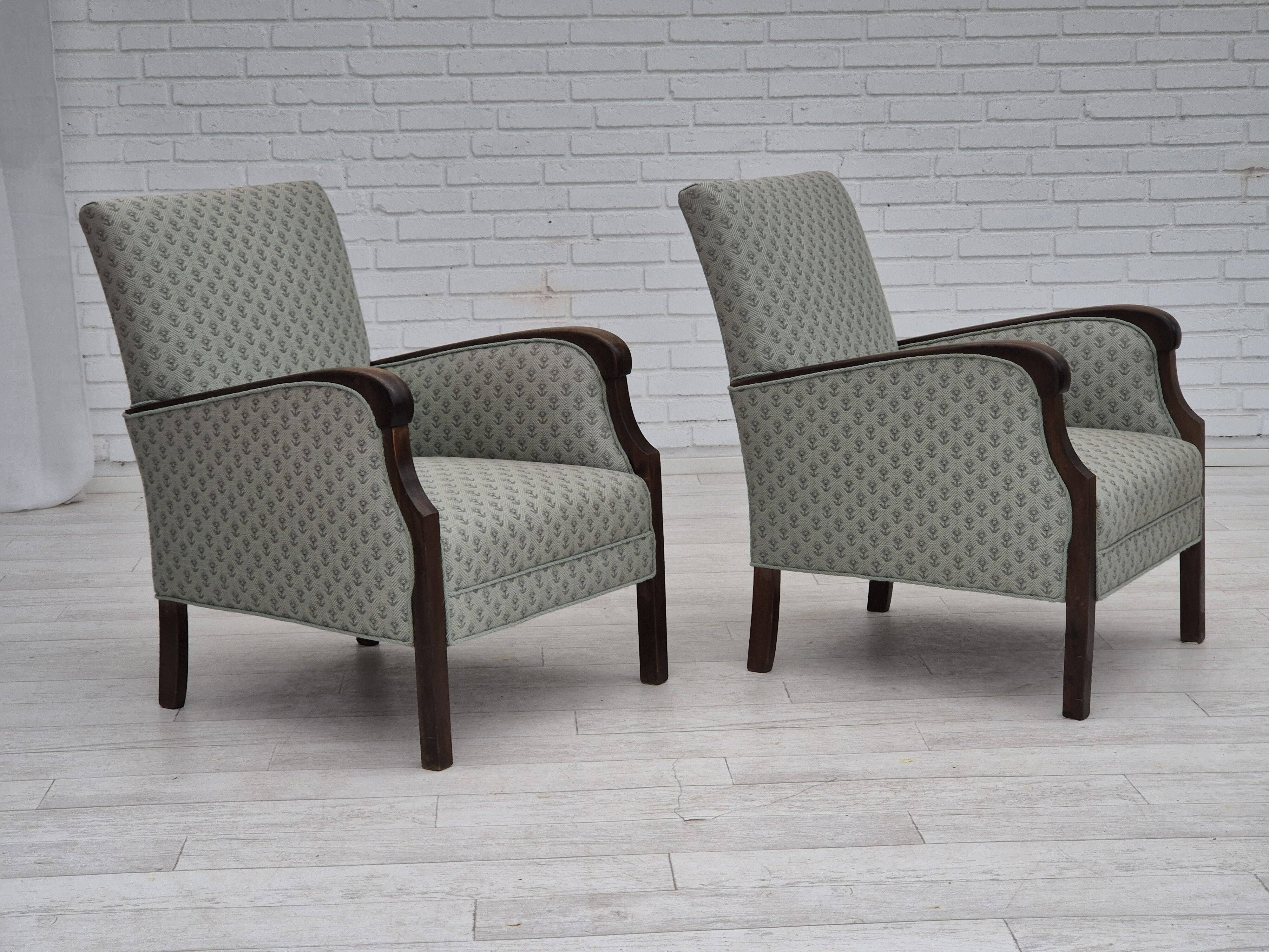 1950s, Danish vintage lounge chair, reupholstered, blend wool fabric.