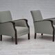 Fauteuil vintage des années 1950, retapissée, tissu en laine mélangée.