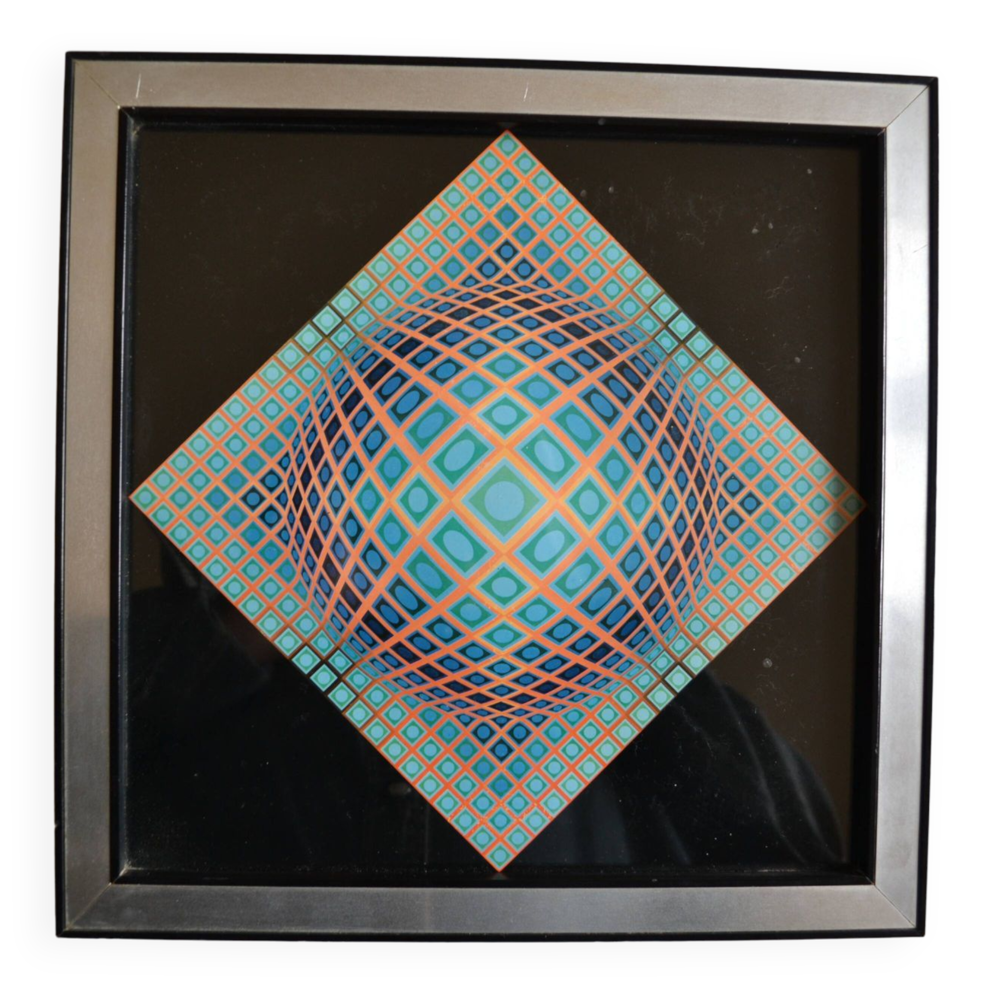 Victor vasarely impression offset annees 70 + cadre alu d'epoque