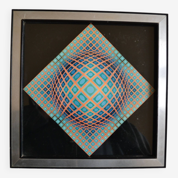 Victor vasarely offset print 1970s + period aluminum frame