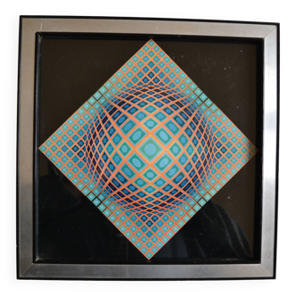 Victor vasarely offset print 1970s + period aluminum frame