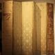 19th Century Italian Six-Panel Painted Wood Folding Screen in Gilt Bronze Frame