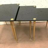 Pull out tables in brass and black glass XX century