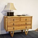 Rattan and bamboo chest of drawers