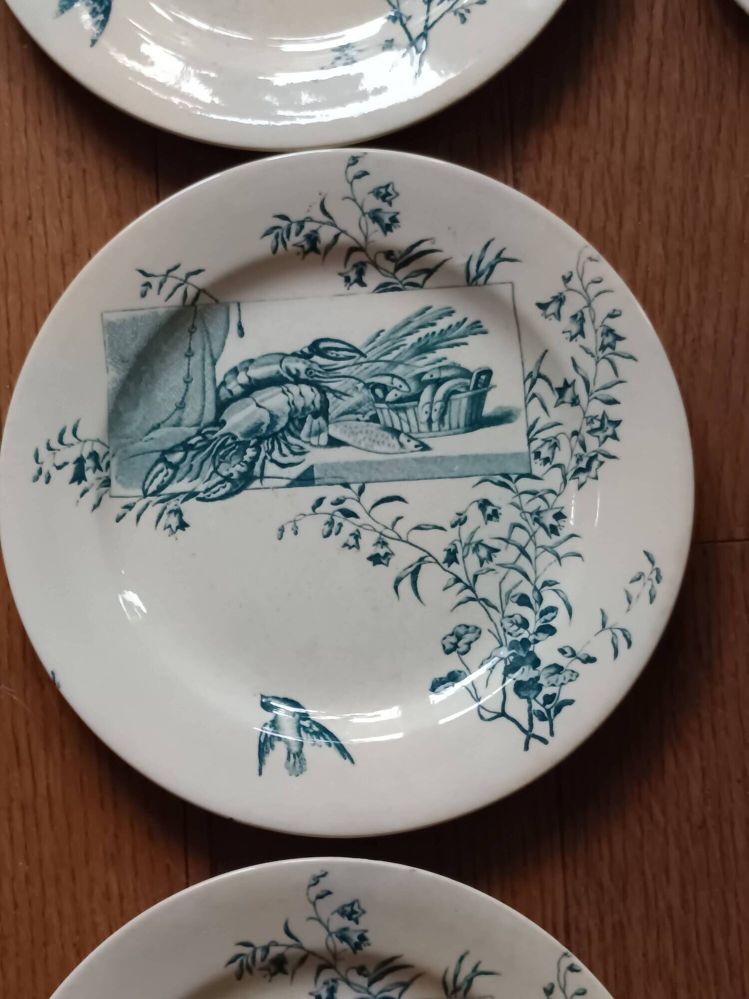 set of 10 antique earthenware plates with blue decoration from Bordeaux