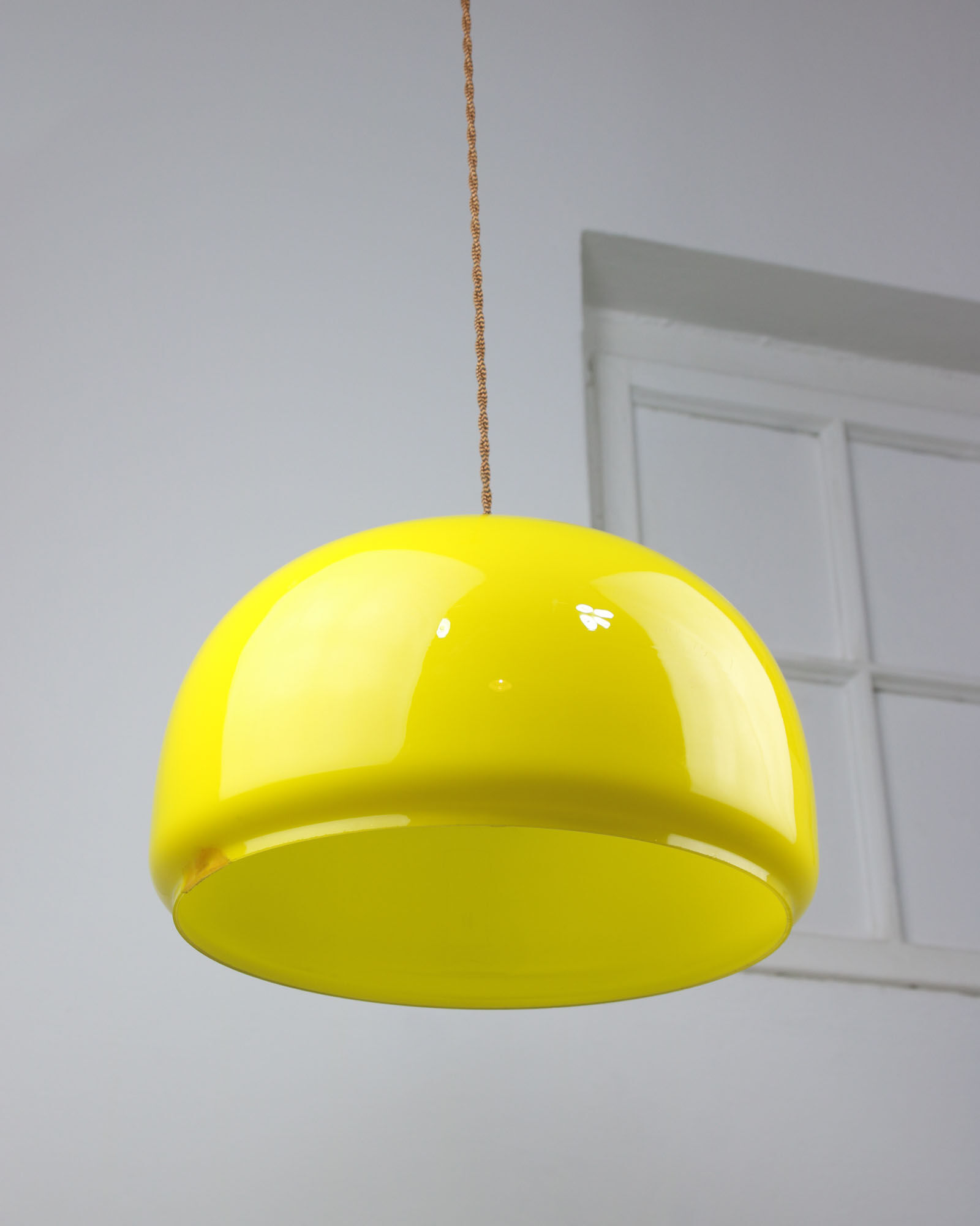 Mid-century Yellow Glass & Brass Pendant Lamp
