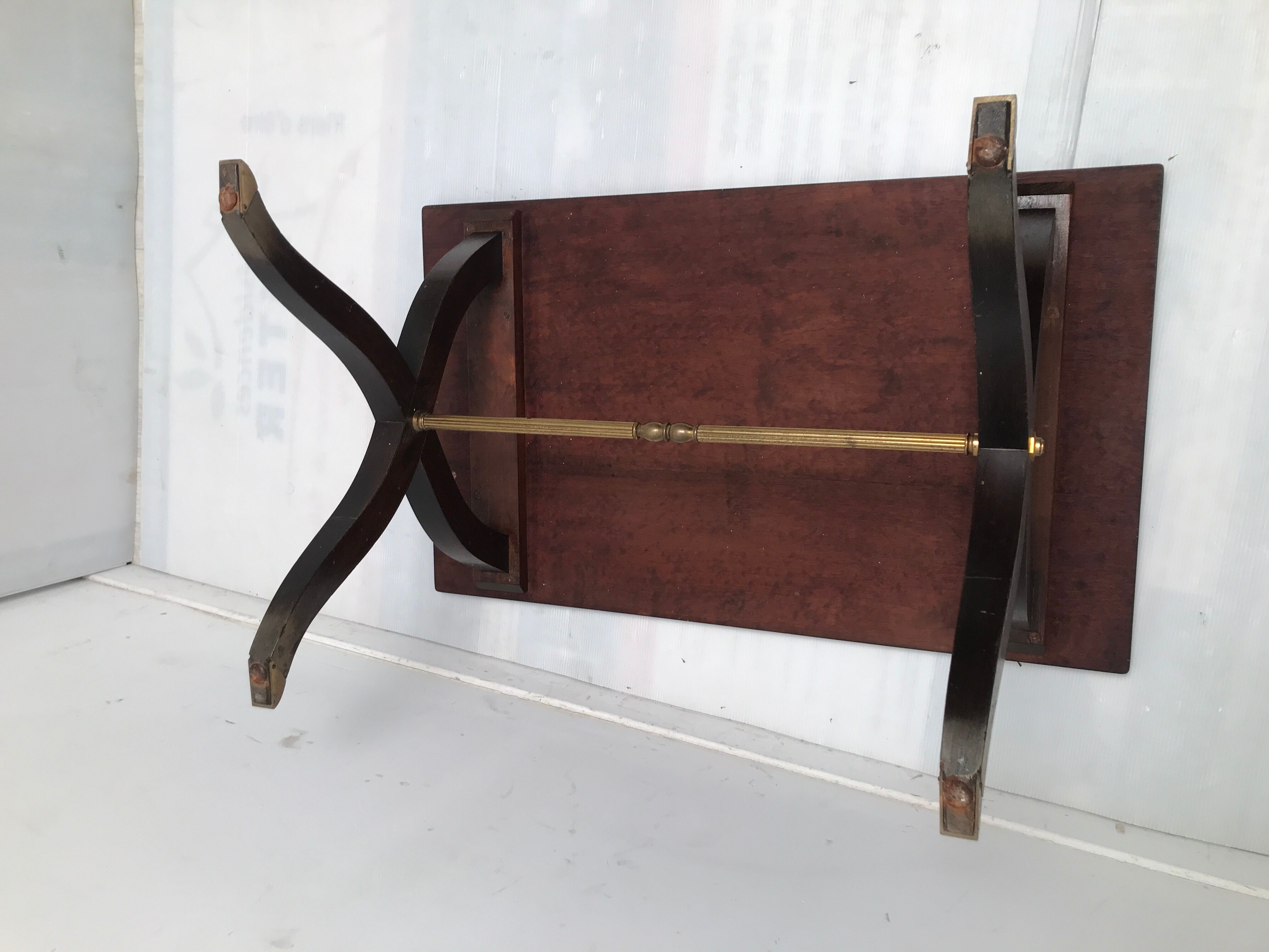 Empire style coffee table in wood veneer and brass