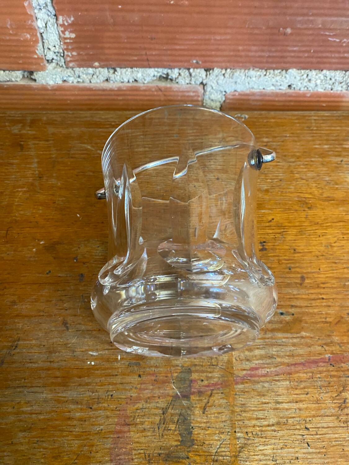 Vintage crystal ice bucket with mold and chrome metal handle