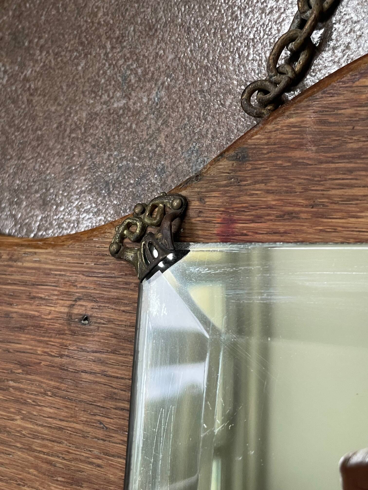 Antique hat rack/coat hook with beveled mirror