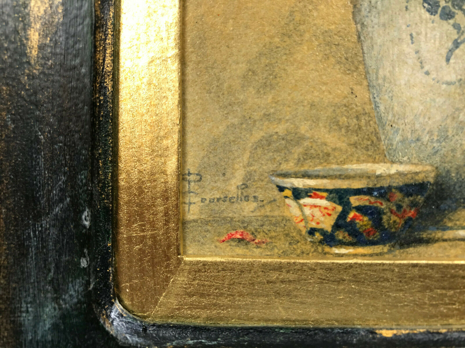 Watercolor decorated with dahlias by Pascal Courcelles 1956