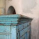 Cabinet 4 solid doors in blue patinated wood