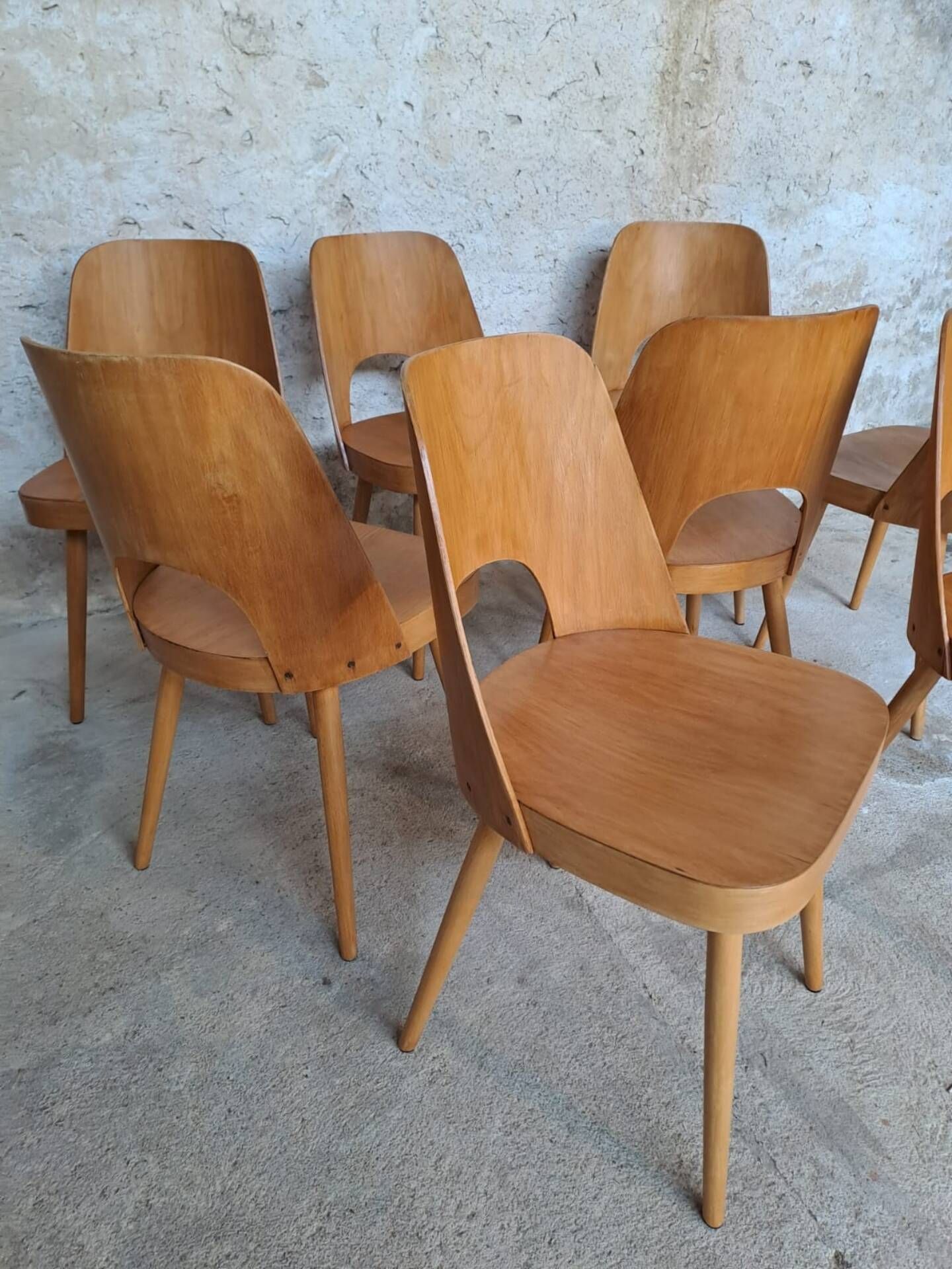 Set of 8 TON515 chairs by Oswald Haerdtl, Czech vintage 1955