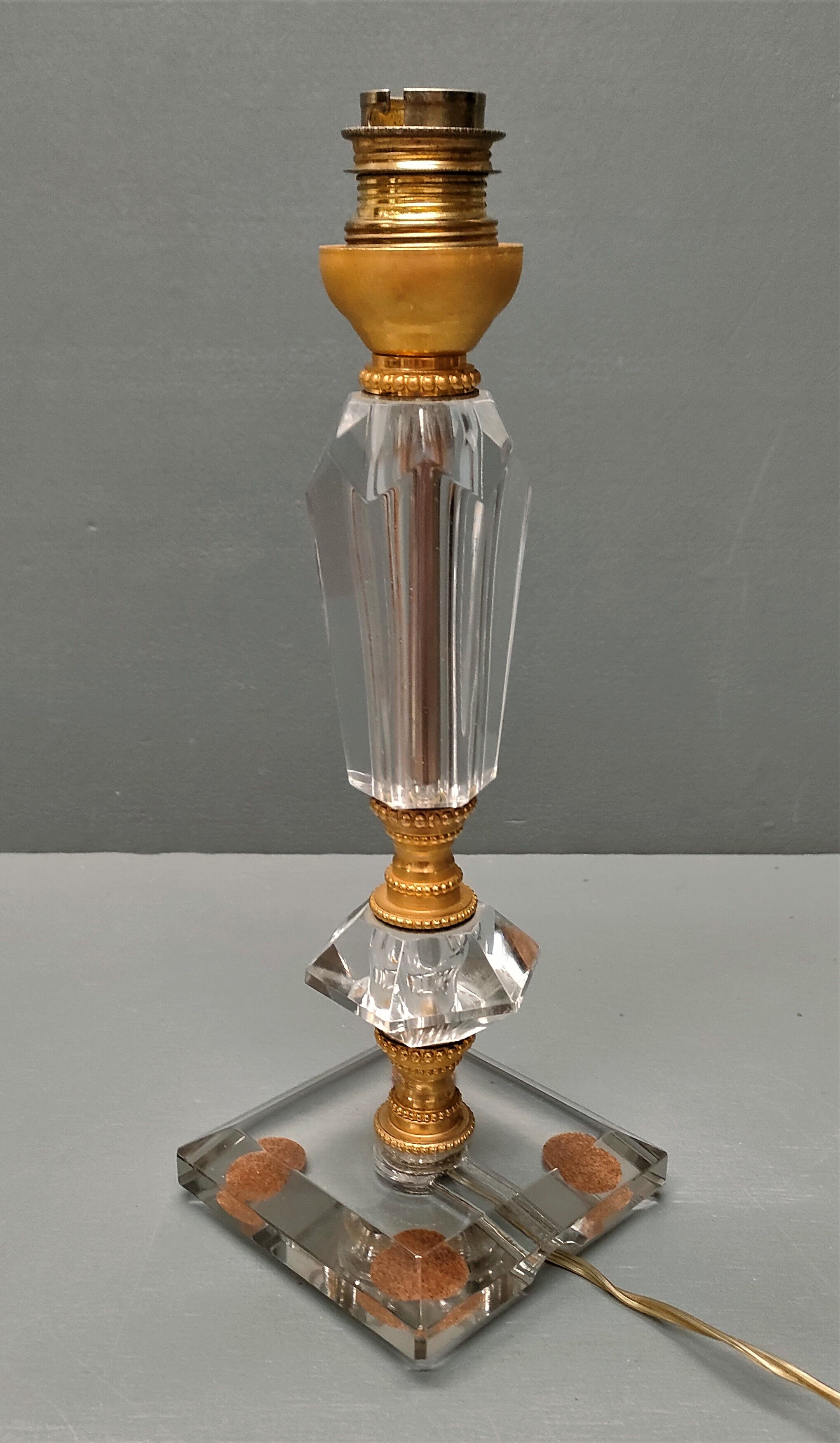 Crystal and golden brass table lamp ~ 1950s/1960s