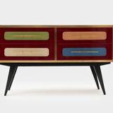 Mid-Century Italian Wood, Brass & Glass Sideboard, 1960s.