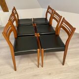 Lot 6 Scandinavian chairs year 60/70 beech and imitation leather