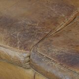 Vintage Sheepskin Leather 2-Seater Sofa in English Style
