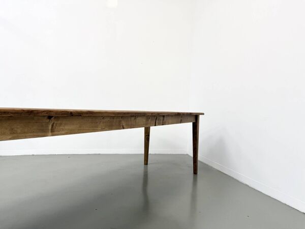 Grande table de ferme XXL en pin massif et pieds fuseaux années 50