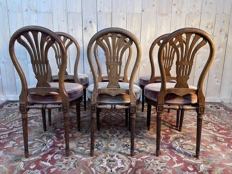 Set of 6 Louis XVI oak “Montgolfière” chairs