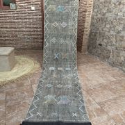 Moroccan silk hallway rug with cactus pattern: handwoven