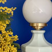 Vintage table lamp in blue ceramic and white opaline.