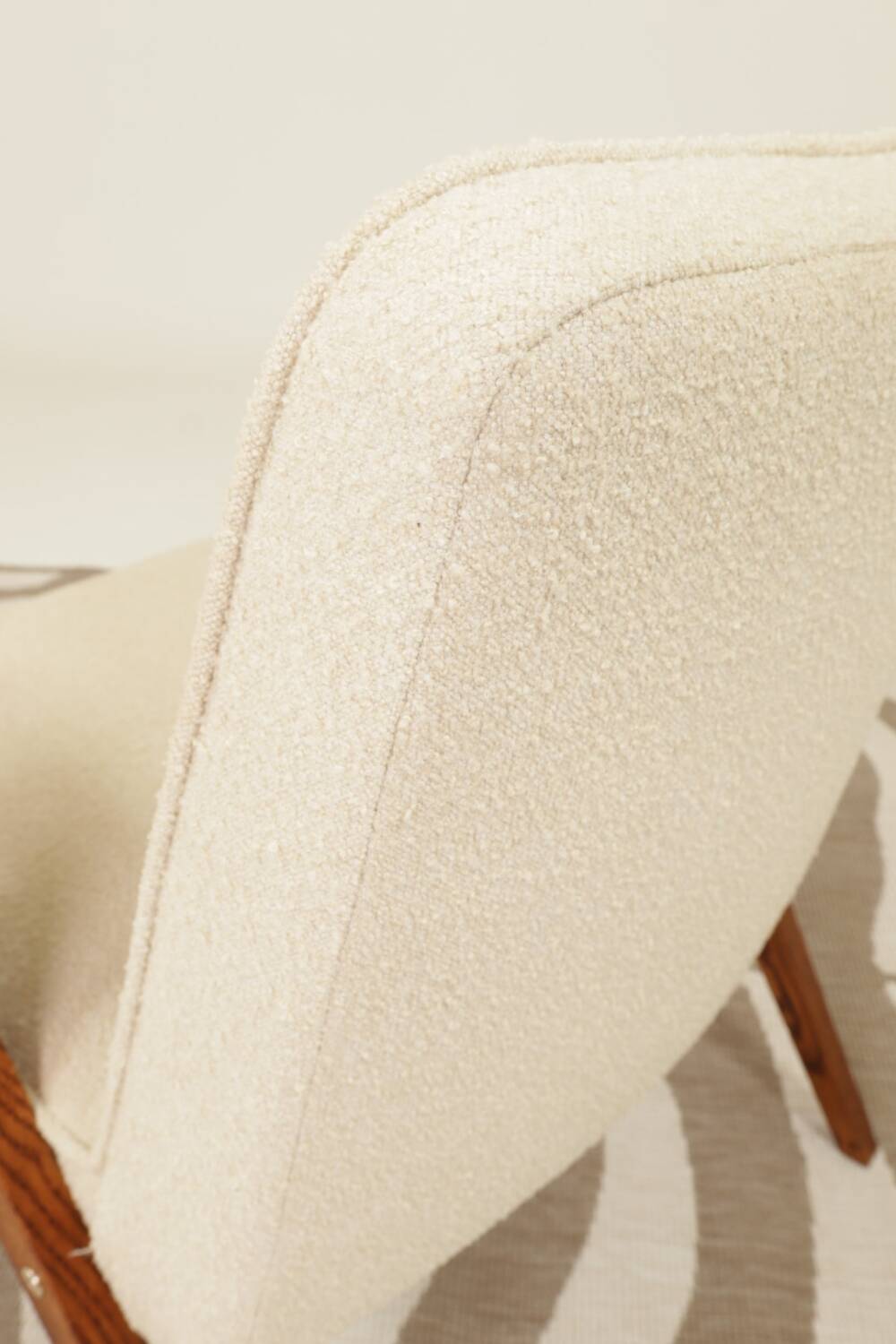 Scandinavian beige boucle armchair modern design rustic oak
