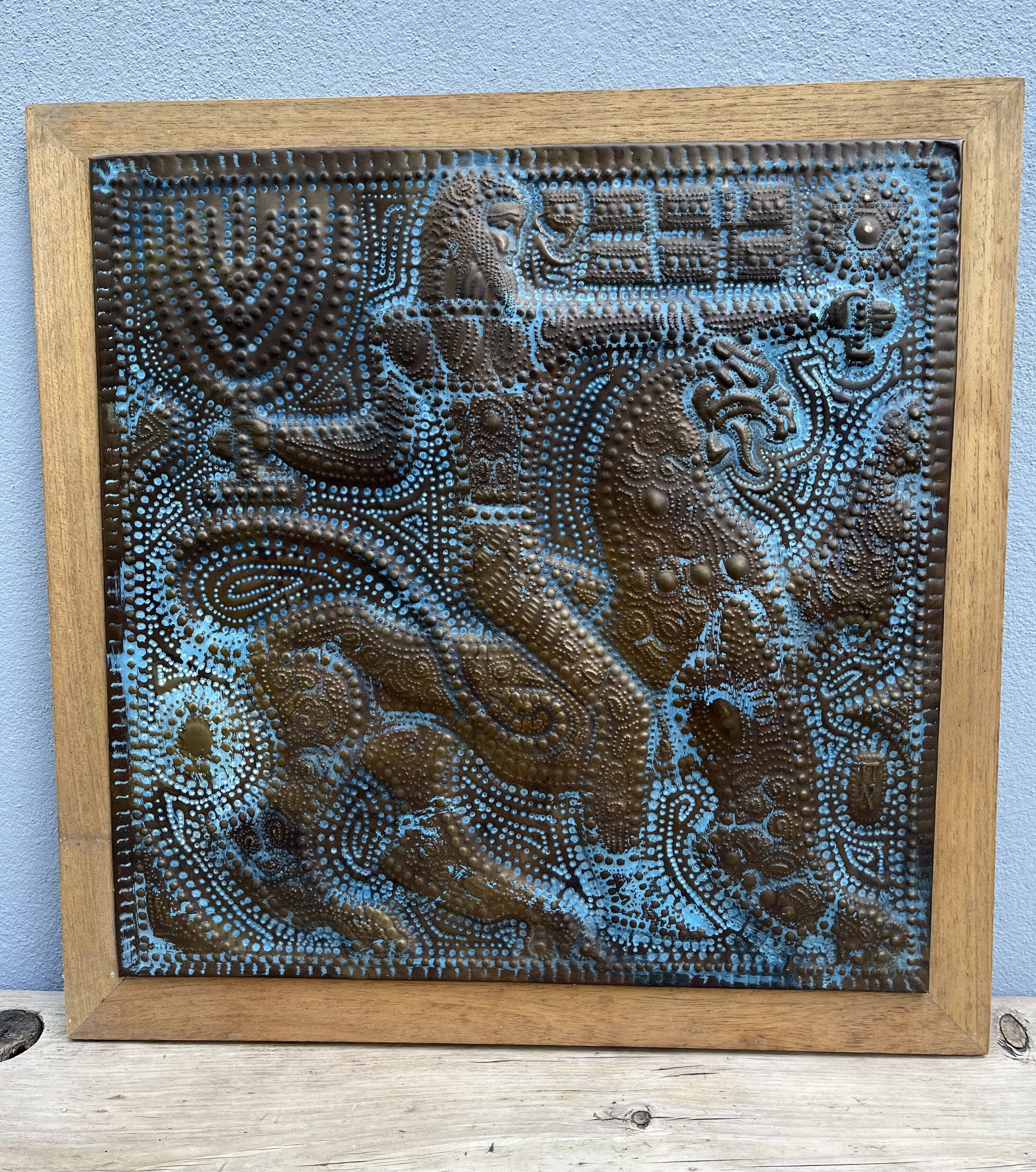 Vintage triptych in repoussé copper Judaïsa - signed
