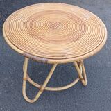 Vintage round coffee table in natural rattan
