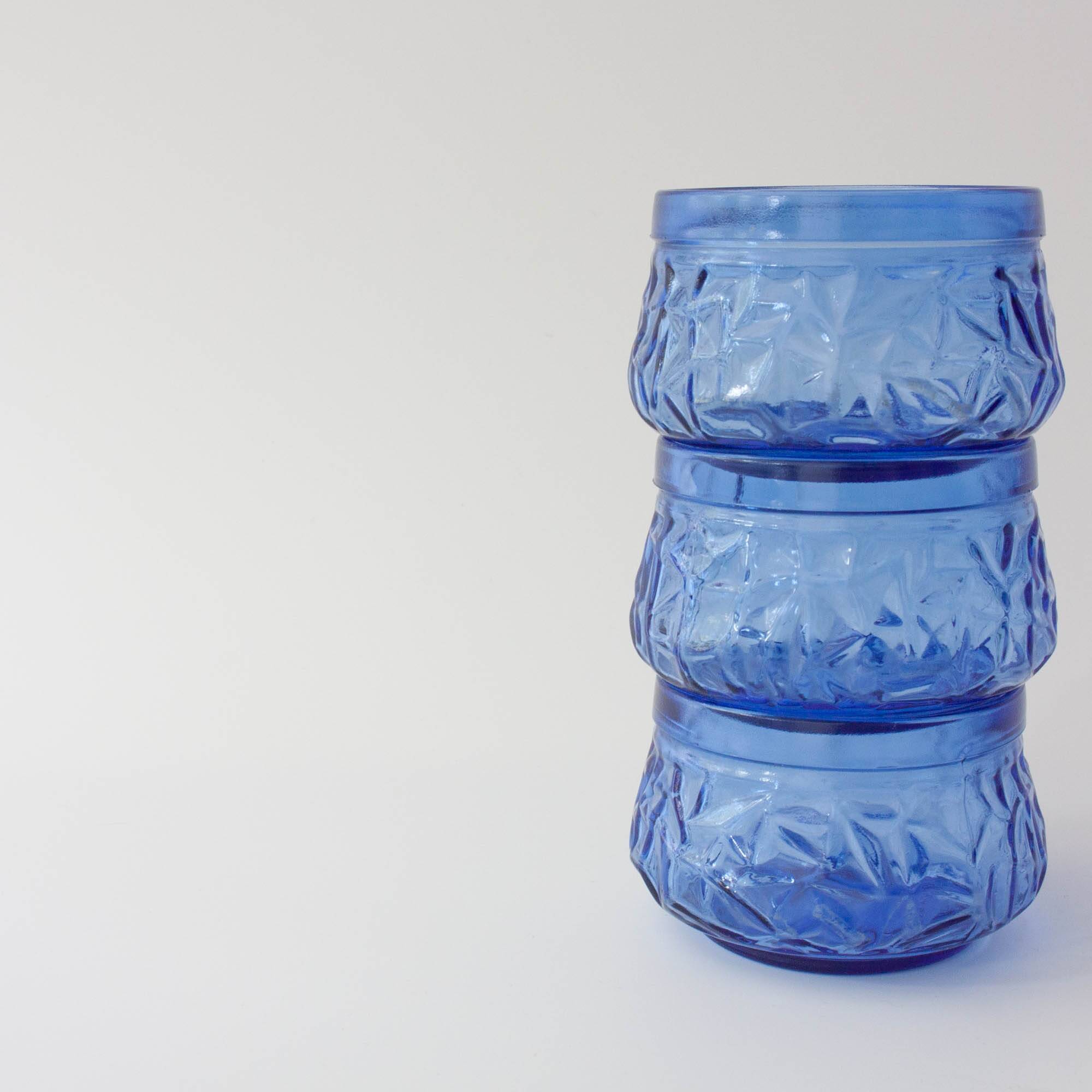 Set of 3 Vintage IVIMA Blue Glass Dessert Bowls, 1960s