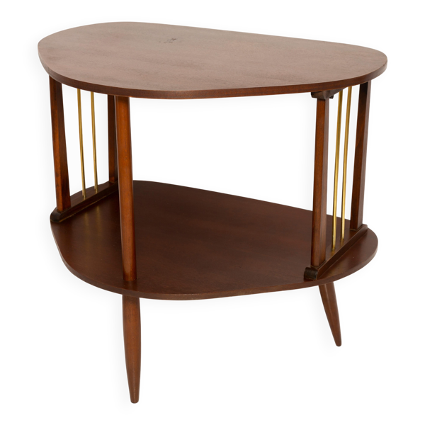 Table d'appoint TV vintage Mid-Century Modern en bois de hêtre, Pologne, années 1960