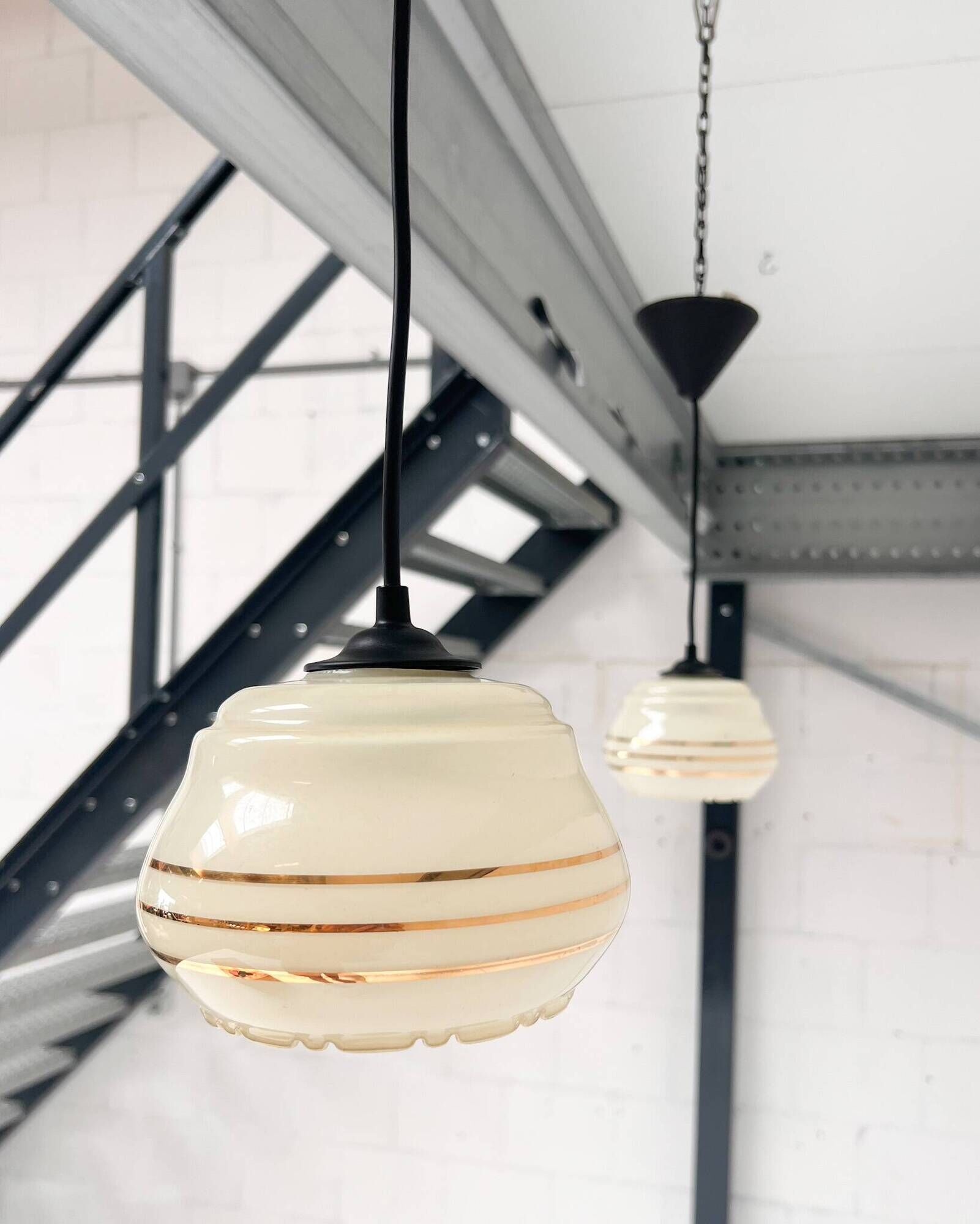 Set of 2 vintage beige round ceiling lamps, 1960s