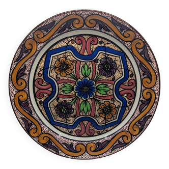 Grand plat assiette style espagnol décoration mural motif floral peint main 31cm