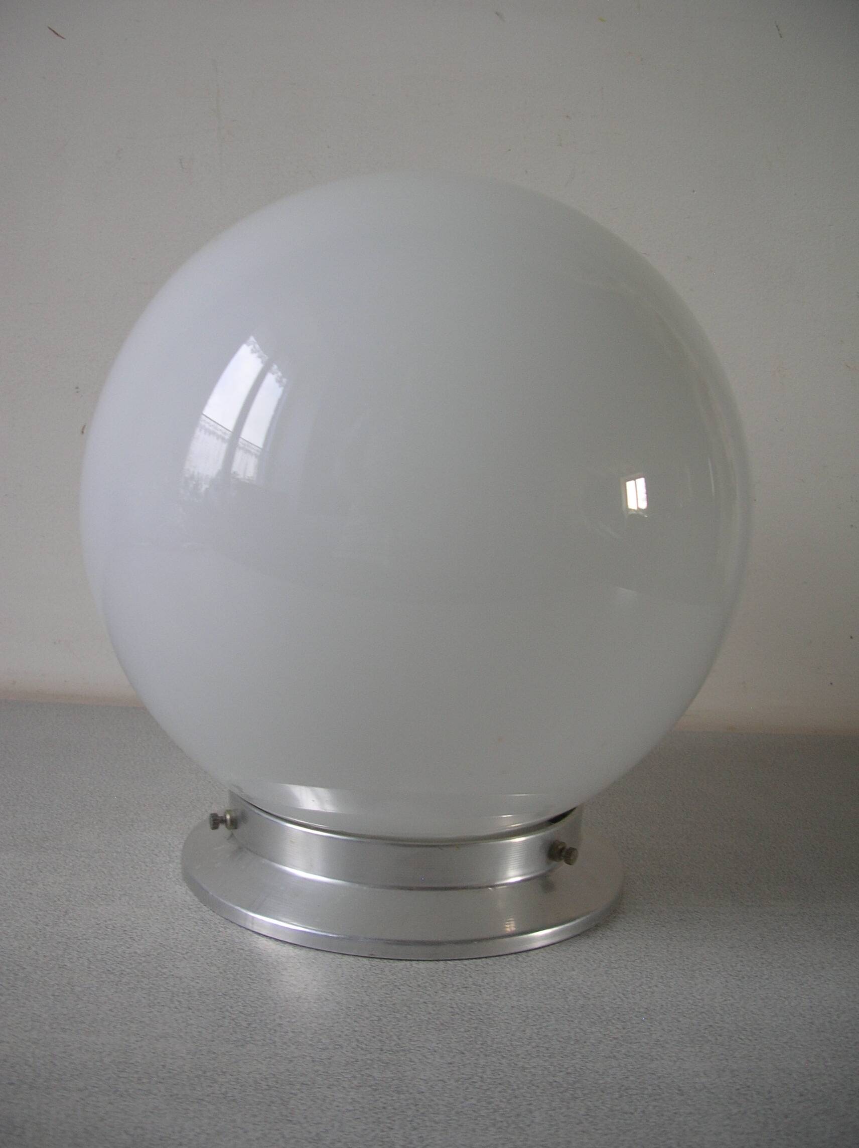 Old ceiling light globe ball sphere light fixture in opaline aluminum support 21 cm