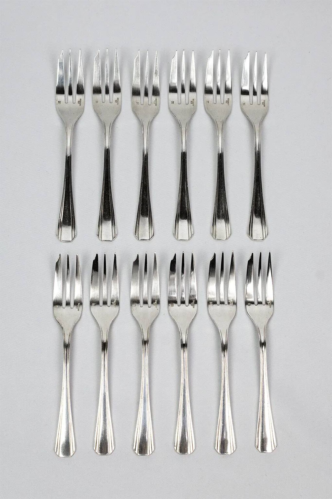 12 dessert forks Christofle Boréal by Luc Lanel, silver-plated metal