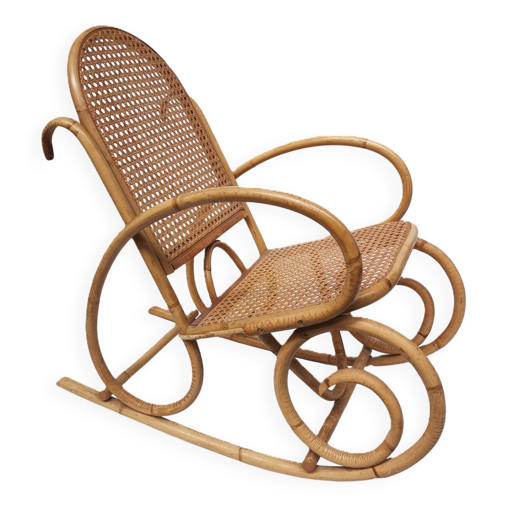 Vintage rocking chair child in rattan, canework