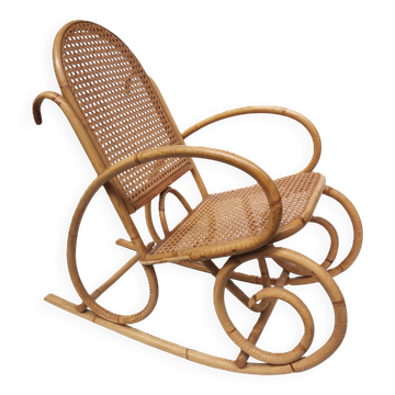 Vintage rocking chair child in rattan, canework