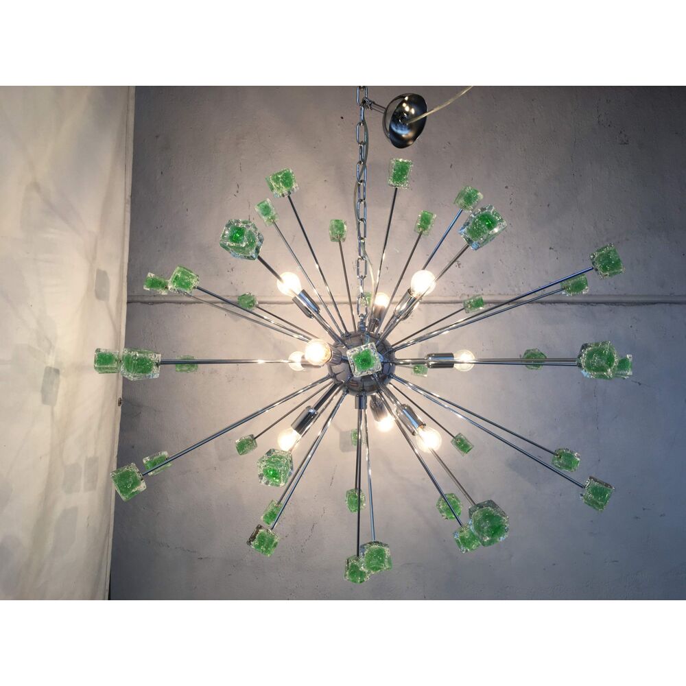 Green cubes murano glass oval sputnik chandelier