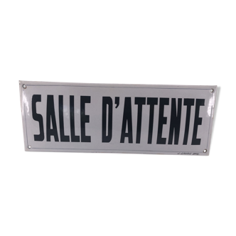 Plaque émaillée ancienne salle d'attente bombée