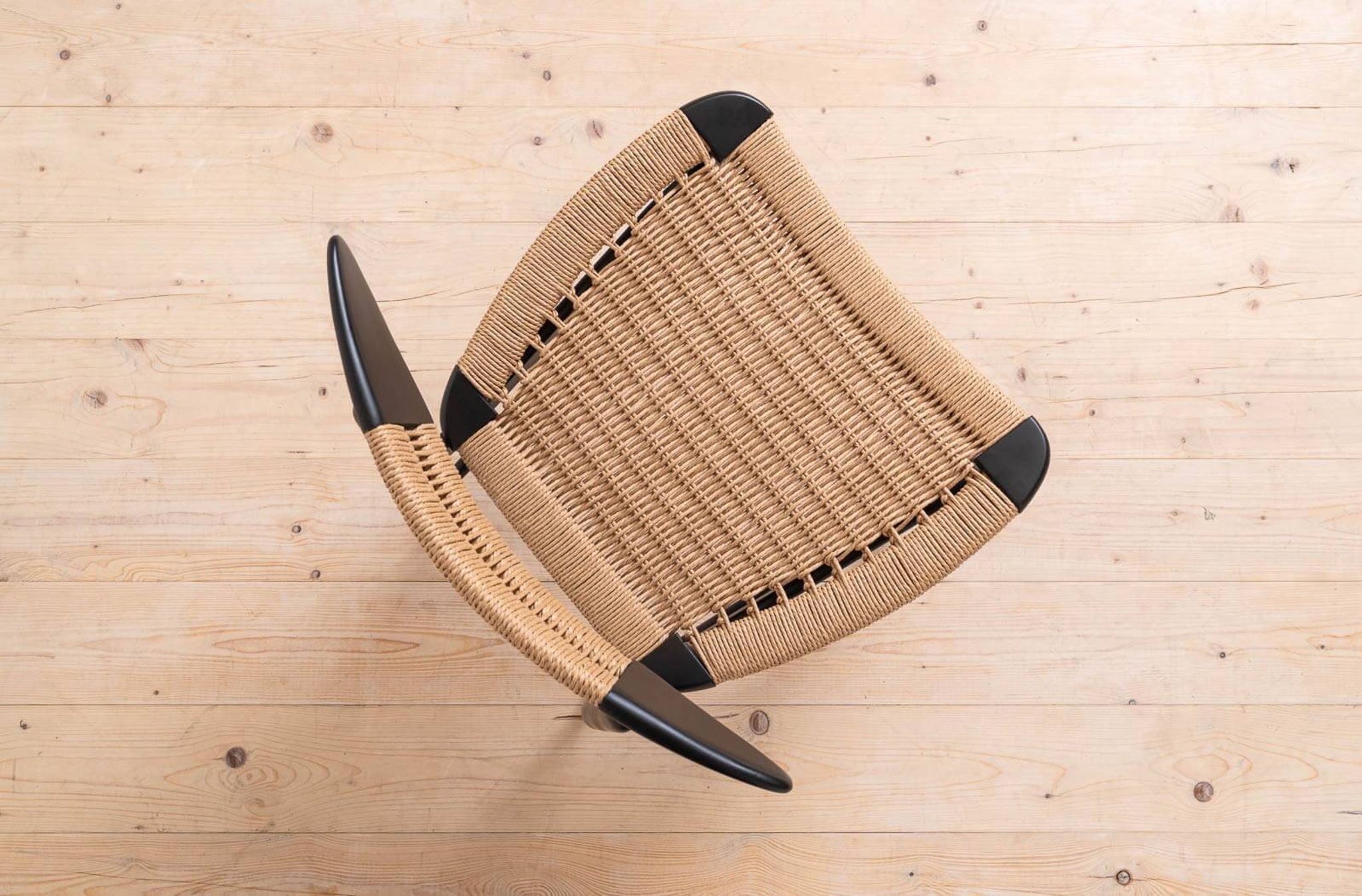 Set of 6 Scandinavian Modern Dining Chairs, Rope Seating and Backrest, 1960