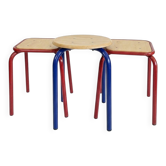 Vintage workshop style stool trio – 2 red & 1 blue