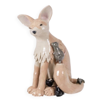 Valérie Courtet. Fennec fox in glazed stoneware. Contemporary work.