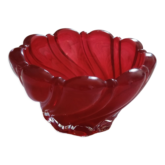 Vide poche cendrier vintage verre souflé rouge