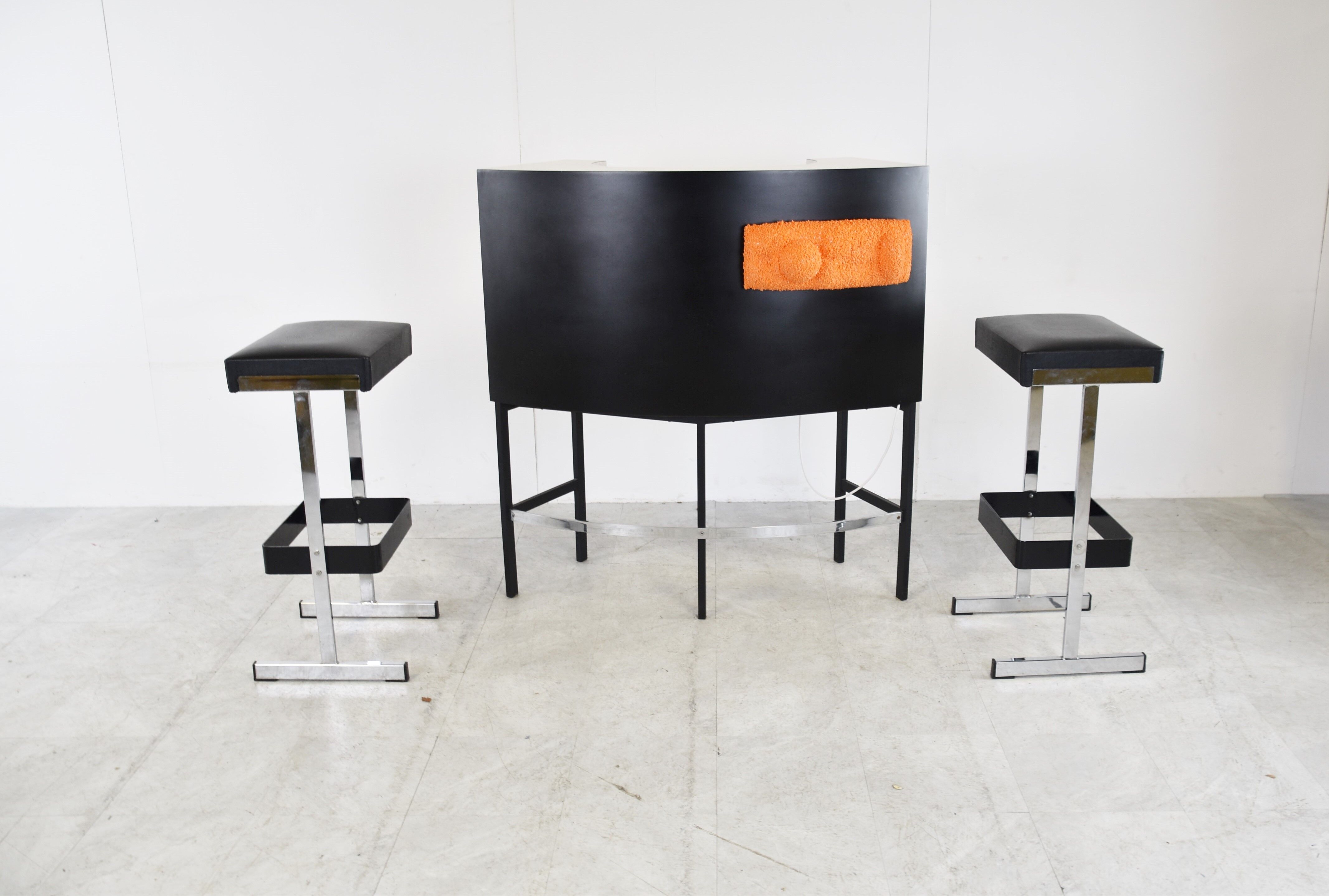 Vintage illuminated bar with stools, 1970s