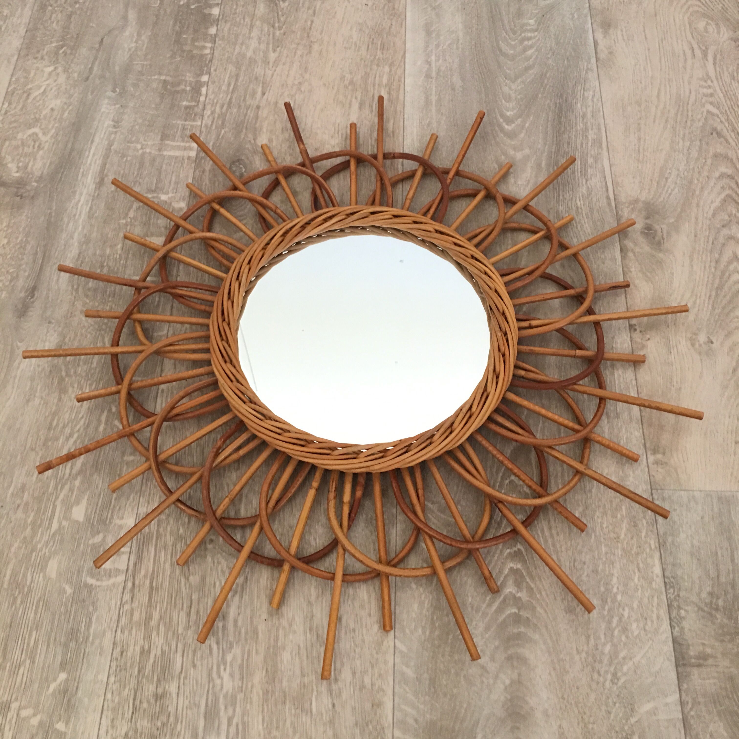 Rattan sun shape mirror 56x21cm
