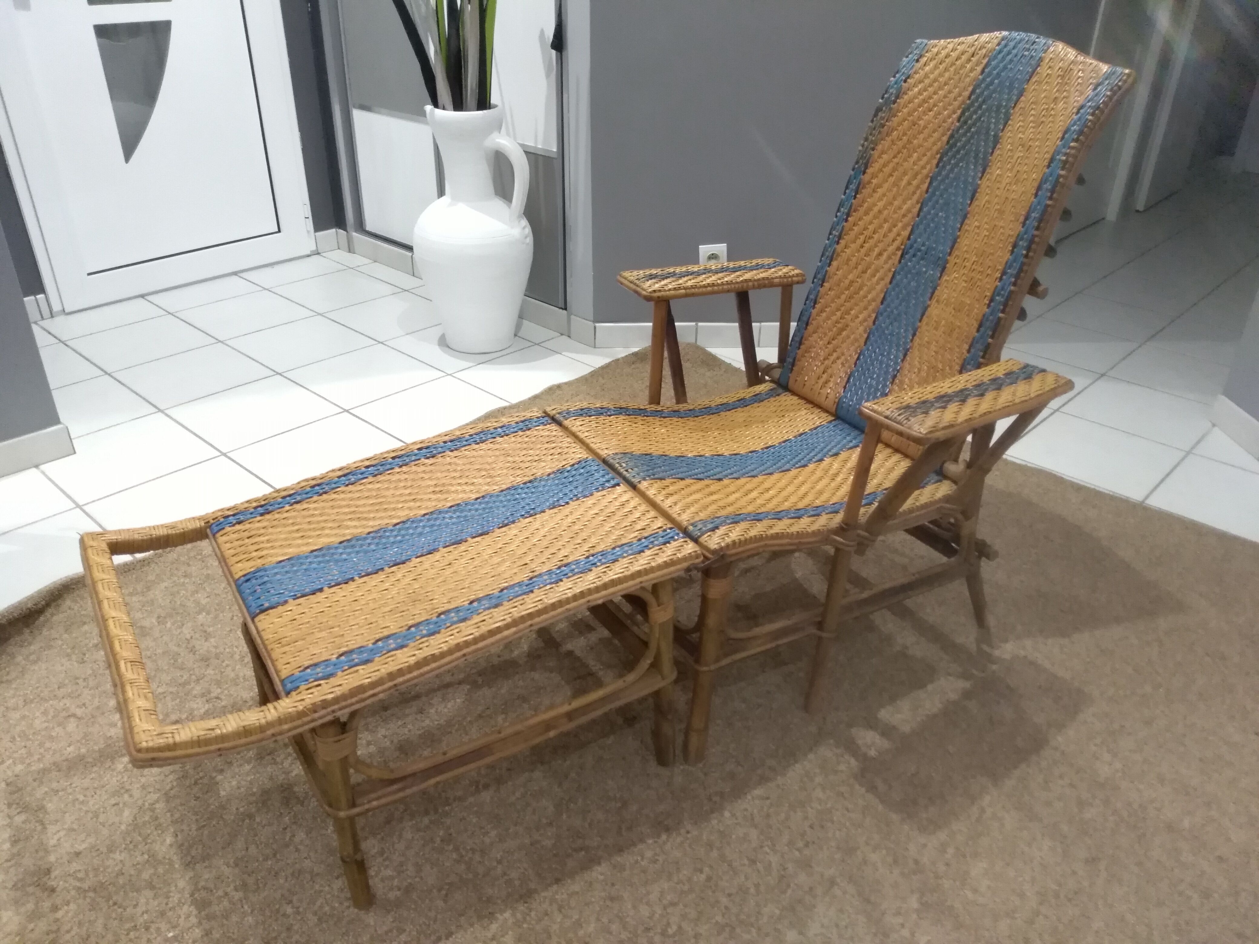 Old rattan and bamboo lounge chair in 1920