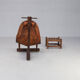 60s Brazilian brutalist patchwork leather lounge fauteuil with hocker