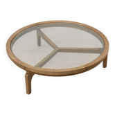 Table moderne en bois de cèdre et verre, Italie fin du 20e siècle