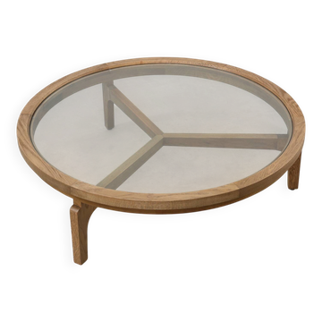 Modern table in ceder wood and glass, Italy late 20th century