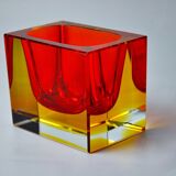 Sommerso red and yellow ashtray by seguso, murano, italy, 1970