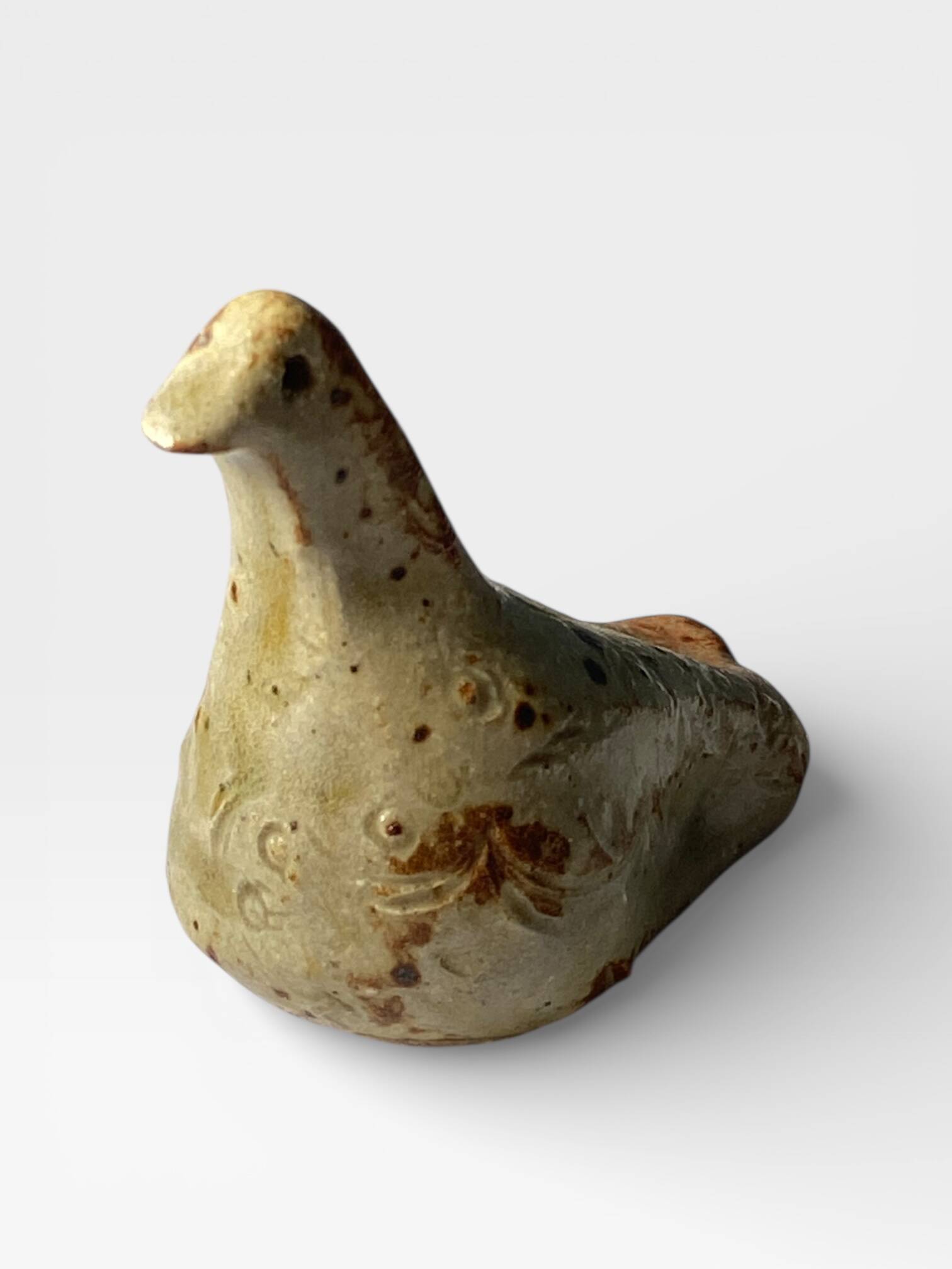 Ancient zoomorphic bird whistle in stoneware from La Borne.